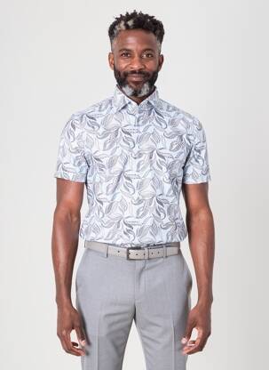 Chemise manches courtes imprimé fantaisie bleu OLYMP homme