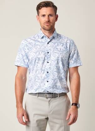 Chemise manches courtes imprimé fantaisie bleu OLYMP homme