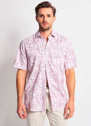 Chemise manches courtes imprimé fantaisie rose OLYMP homme