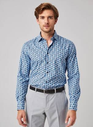 Chemise manches longues coupe cintrée bleu OLYMP homme