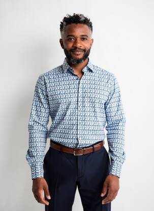 Chemise manches longues imprimé fantaisie bleu OLYMP homme