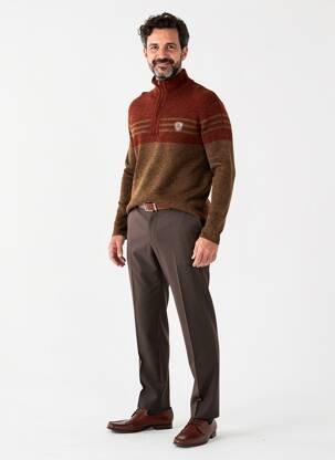 Pull col roulé manches longues manches longues marron DELAHAYE homme