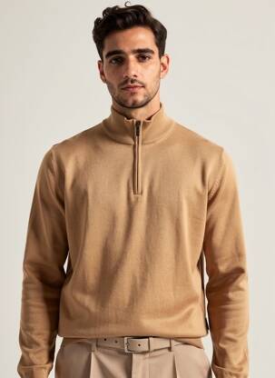 Pull manches longues manches longues marron clair HECHTER STUDIO homme