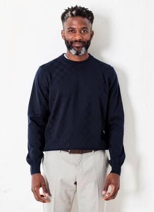 Pull col rond manches longues bleu DELAHAYE homme