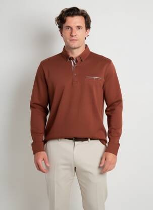 Polo manches longues manches longues marron DELAHAYE homme