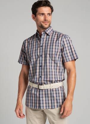 Chemise manches courtes imprimé carreaux bleu OLYMP homme
