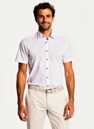 Chemise manches courtes imprimé fantaisie blanc OLYMP homme