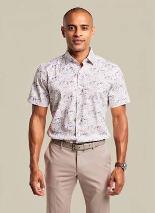 Chemise manches courtes imprimé fantaisie blanc OLYMP homme