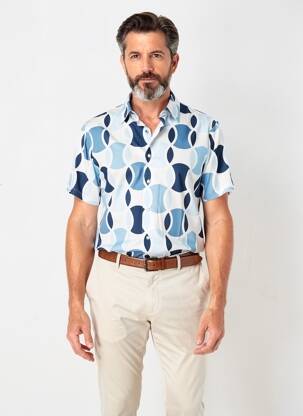 Chemise manches courtes imprimé fantaisie bleu OLYMP homme