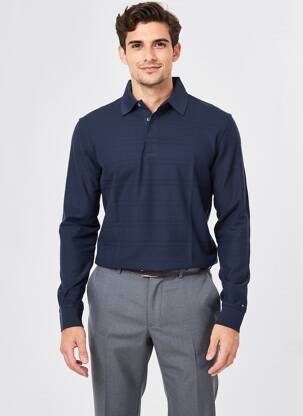 Pull col polo manches longues bleu TOMMY HILFIGER homme