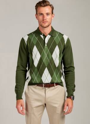 Pull tissage jacquard manches longues vert TOMMY HILFIGER homme