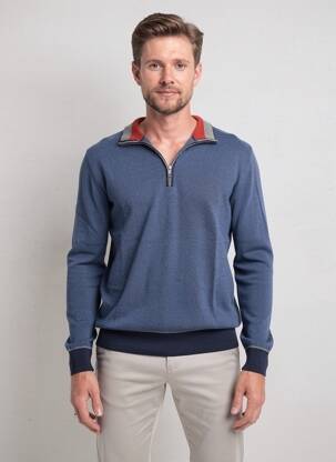 Pull tissage chiné manches longues bleu MASSIMO BONI homme