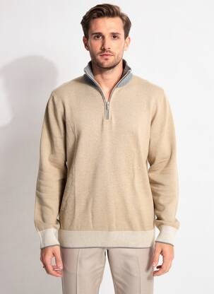 Pull tissage chiné manches longues beige MASSIMO BONI homme