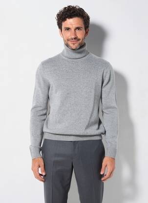 Pull col roulé stretch manches longues gris DANIEL HECHTER homme