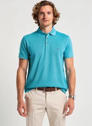 Polo stretch manches courtes bleu TOMMY HILFIGER homme