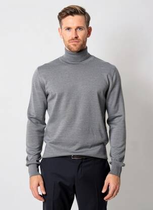 Pull col roulé stretch manches longues gris MASSIMO BONI homme