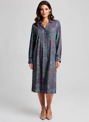 Robe mi-longue imprimé fantaisie manches longues noir AGATHE & LOUISE femme