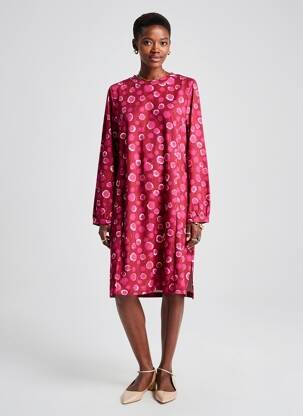 Robe mi-longue imprimé fantaisie manches longues rose AGATHE & LOUISE femme