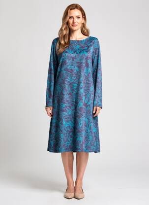 Robe mi-longue imprimé fantaisie manches longues bleu AGATHE & LOUISE femme