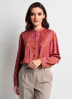 Blouse tissage popeline manches longues violet AGATHE & LOUISE femme