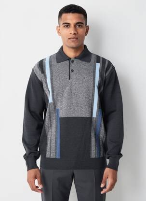 Pull col polo manches longues gris GUY DE BERAC homme