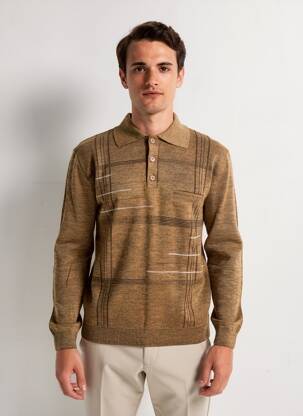 Pull col polo manches longues marron 20/20 homme