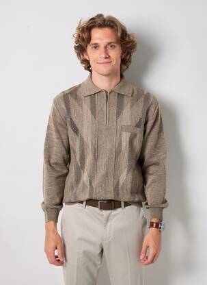 Pull col polo manches longues marron 20/20 homme