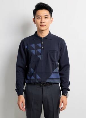 Pull col polo manches longues noir 20/20 homme