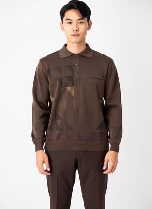 Pull col polo manches longues marron 20/20 homme