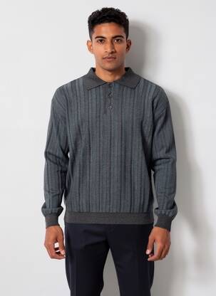 Pull col polo manches longues gris GUY DE BERAC homme