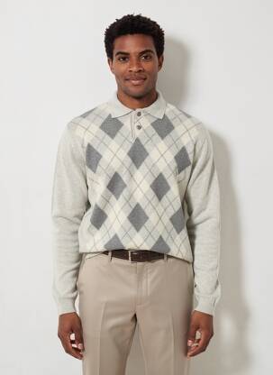 Pull col polo manches longues gris GUY DE BERAC homme