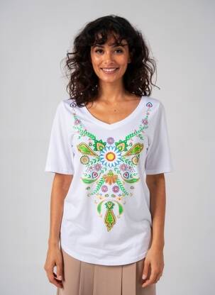 T-shirt sérigraphie floquée manches courtes blanc SOPHIA femme