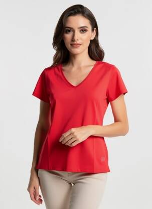 T-shirt col v manches courtes rouge NOOS NOOS femme