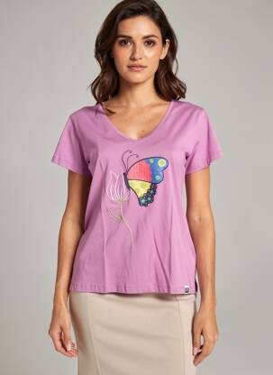 T-shirt col v manches courtes violet NOOS NOOS femme