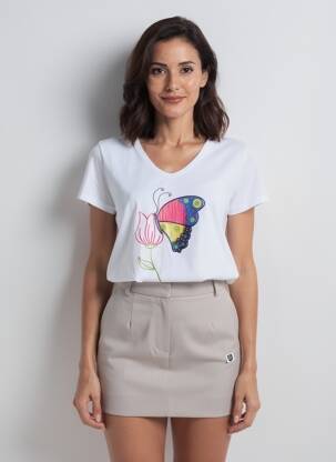 T-shirt col v manches courtes blanc NOOS NOOS femme