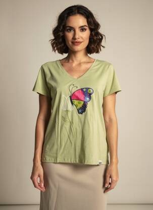 T-shirt col v manches courtes vert NOOS NOOS femme