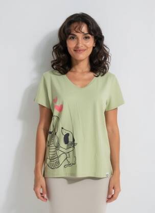 T-shirt sérigraphie floquée manches courtes vert NOOS NOOS femme