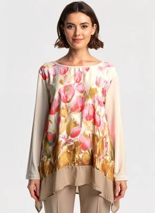 Tunique manches longues col rond beige SOPHIA femme
