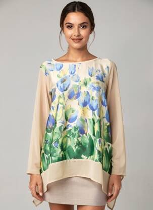 Tunique manches longues col rond beige SOPHIA femme