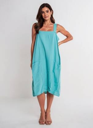 Robe mi-longue fines bretelles bleu G!OZE femme