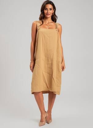 Robe mi-longue fines bretelles beige G!OZE femme