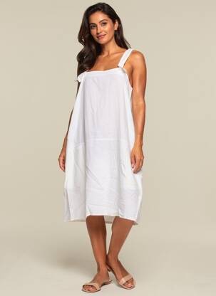Robe mi-longue fines bretelles blanc G!OZE femme