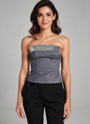 Top col carré sans manche bleu INFLUENCE femme