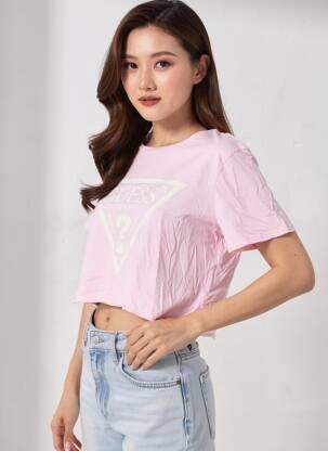 T-shirt imprimé fantaisie manches courtes rose GUESS femme