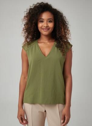 Top tissage crêpe manches courtes vert DEELUXE femme
