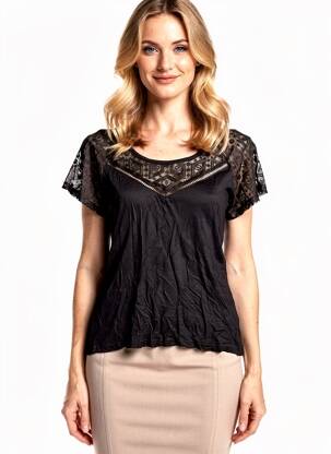 T-shirt stretch manches courtes noir DEELUXE femme