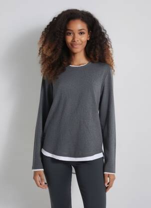 Pull tissage chiné manches longues gris DEELUXE femme