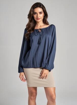 Blouse tissage popeline manches longues bleu DEELUXE femme