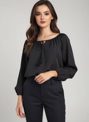 Blouse tissage popeline manches longues noir DEELUXE femme