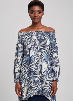 Tunique manches longues tissage crêpe bleu MOLLY BRACKEN femme